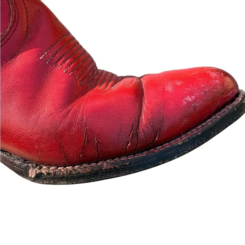 Ralph Lauren Polo Western Cowboy Boots Vintage 1980s Red Leather Flower Inlay - Picture 15 of 16